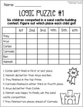 summer logic puzzles by thinking outside the lines tpt