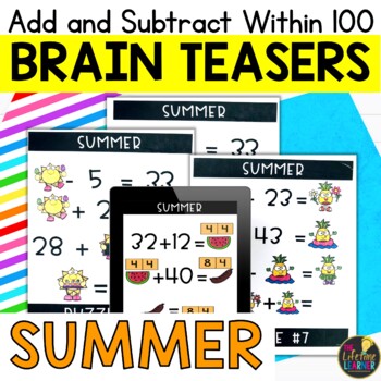Preview of Summer Logic Puzzles Brain Teasers Add Subtract to 100 Math Puzzles 2nd Grade