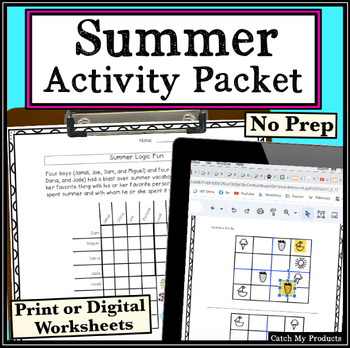 Preview of Summer Logic Puzzles and Brain Teaser Activities in Print and Digital Worksheets