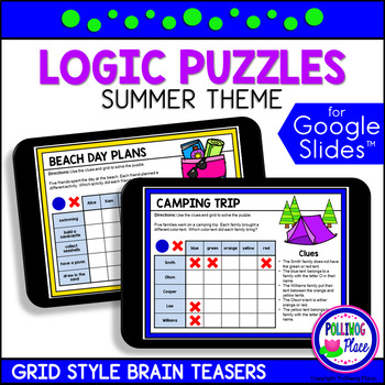 Preview of Summer Logic Puzzles with Grids | for Google Classroom | Distance Learning