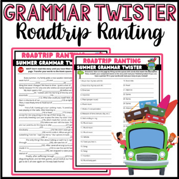 Preview of Summer Grammar Twister | Middle School ELA Activity | End of the Year |Mad Lib