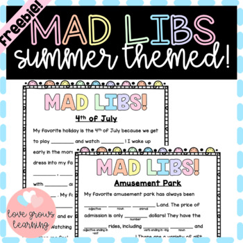 Preview of Summer Mad Libs Freebie