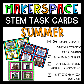 Preview of Summer Makerspace STEM Task Cards | End of the Year STEM Challenge Activities