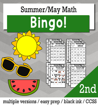 Preview of Summer Math 2nd Grade BINGO Game Bundle