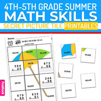 summer math 4th 5th grade worksheets secret picture tiles tpt