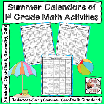 Preview of Summer Math Activities Calendars for 1st Grade