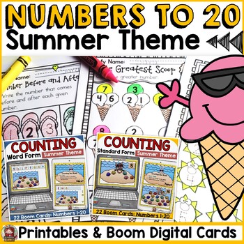 Preview of Summer Math Activities Counting to 20 Review Print and Boom Digital Cards