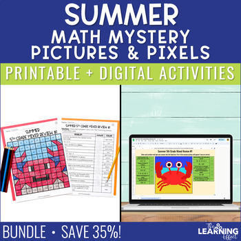Preview of End of Year Math Review Activities Mystery Picture & Pixel Art BUNDLE 5th & 6th