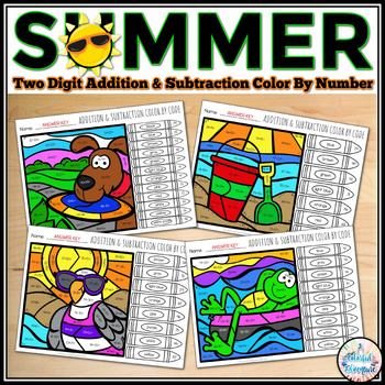 Preview of Summer Math Activity Addition and Subtraction Color by Number {No Regrouping}