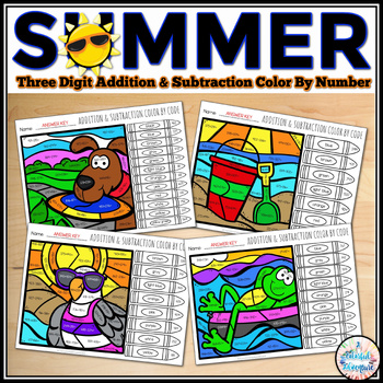 Preview of Summer Math Activity Addition and Subtraction Color by Number {Regrouping}