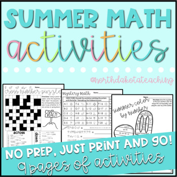 Preview of Summer Math Activity Packet 
