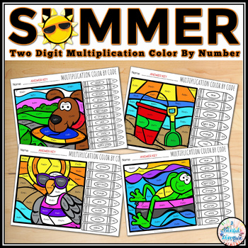 Preview of Summer Math Activity Two Digit Multiplication Practice Color by Number