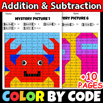 Preview of Summer Addition & Subtraction Coloring Activities Math May Mystery Color by Code