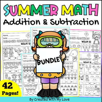 Preview of Bundle Summer Math Addition & Subtraction Within 10, Worksheets Morning Activity