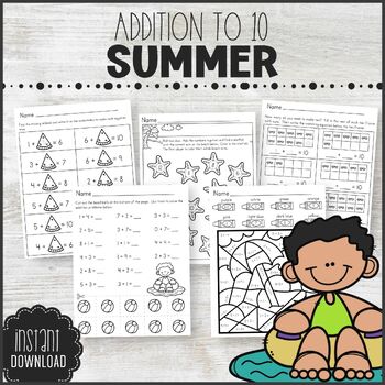 Preview of Summer Math Addition to 10 * End of Year Morning Work * Worksheets * Homework