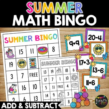 Preview of Summer Math Bingo Game | Fact Fluency Practice | Addition and Subtraction to 20