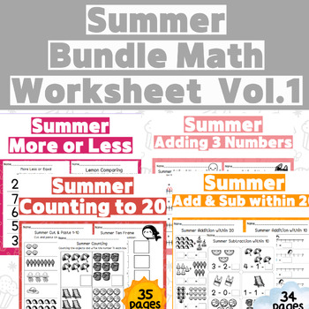 Preview of Summer Math Bundle l More or Less l Addition & Subtraction Within 20 and more