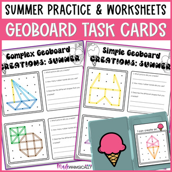 Preview of Summer Math Center Geoboards - June and July STEM Challenge Task Cards