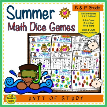 Preview of Summer Themed Math Center Dice Games