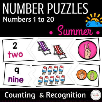 Preview of Numbers 1 to 20 Math Center Activity - Number Puzzles { Counting & Recognition }