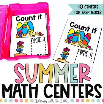 Preview of Summer Math Centers Task Box Low Prep Math Activities Kindergarten & 1st Grade