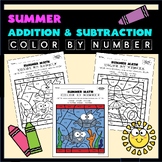 Summer Math Color by Number Set - Addition & Subtraction o