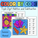 End of the Year Summer Math Color by Code - 3 Digit Additi