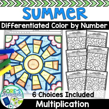 summer math color by number worksheets differentiated multiplication