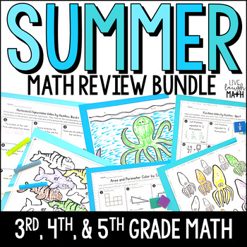 Preview of Summer Math Coloring Activity Review Worksheet Packets for 3rd, 4th, & 5th Grade