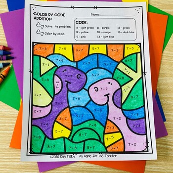 Summer Math Coloring Pages Dinosaur Addition Color by Number | TPT