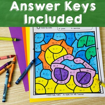 Summer Math Coloring Pages Sheets Subtraction Color by Number | TPT