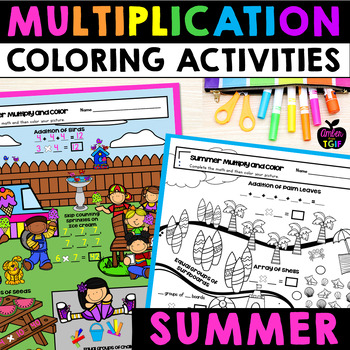 Preview of Summer Multiplication Fun Coloring Worksheets & Pages 3rd Grade Summer School