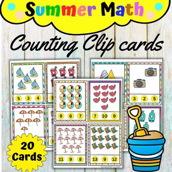 Preview of Summer Math Counting Clip Cards - Kindergarten Activity- Math Center