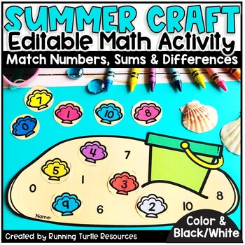 Preview of Summer Math Craft, Beach Day Craft, Preschool & Kindergarten Number Matching