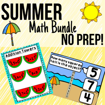 Preview of Summer Math Digital Resource Boom Cards Addition Place Value Measure 