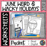 Summer Math June Worksheets with Weird and Wacky Holidays 