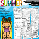 Summer Math & Literacy Worksheets, Spanish summer activiti