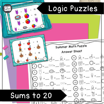 Preview of Summer Math Logic Puzzle Enrichment Activity Addition Sums to 20