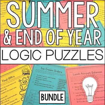 Preview of Summer Math Logic Puzzles Bundle: Math Enrichment Challenge Activities