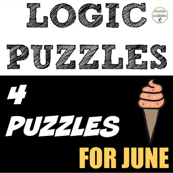 Preview of Summer Math Logic Puzzles June themed