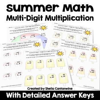 Preview of Summer Math Multi Digit Multiplication Worksheets