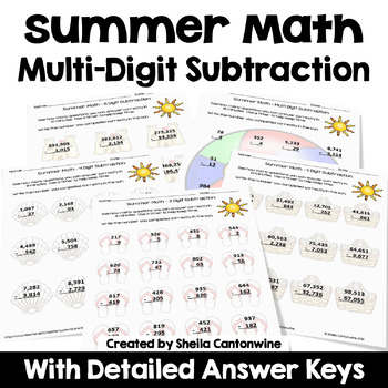 Preview of Summer Math Multi Digit Subtraction Worksheets