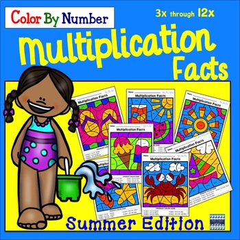 Preview of Summer Math Multiplication Color By Number
