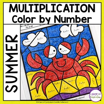 Preview of Summer Math Multiplication Coloring Sheets - Color by Number