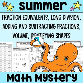 Preview of Summer Math Mystery | Fractions, Shapes, Division, Volume | Fun Activity