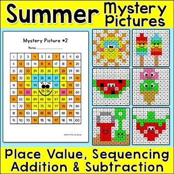 Preview of Hundreds Chart Summer Mystery Pictures - End of Year Activities