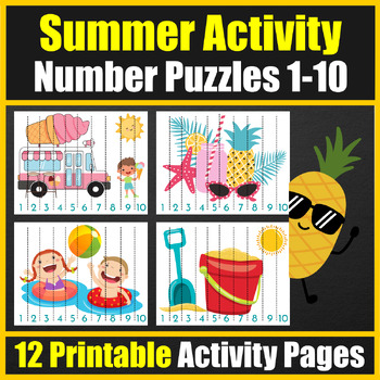 Summer Math Number Order Puzzles for Pre-k & Kindergarten - Activity Pages