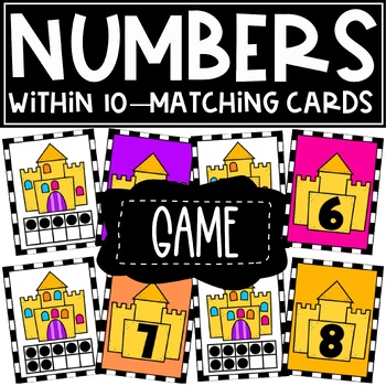 Preview of Summer Math Numbers to 10 Matching Activity Task Cards