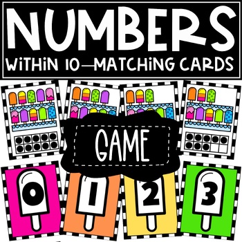 Preview of Summer Math Numbers to 10 Matching Activity Task Cards