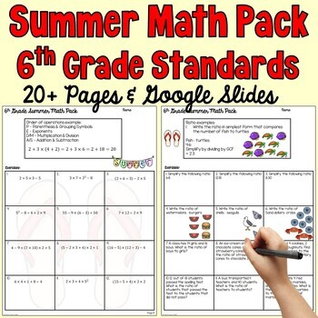 Preview of Summer Math Pack - 6th Grade Standards (Print & Digital)